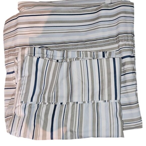 Flat Sheet London Fog King and 1 Standard Pillowcase Sham Blue Gray Stripe - Picture 1 of 5